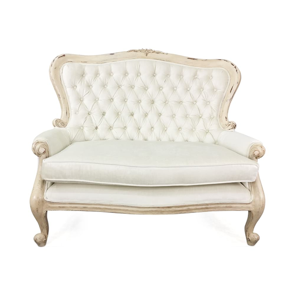 white  velvet vintage victorian settee