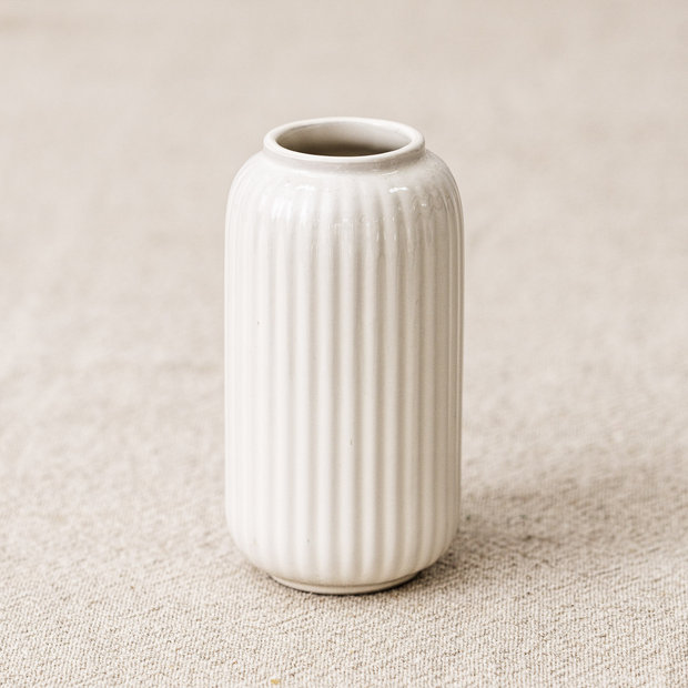 White Ribbed Ceramic Bud Vase
