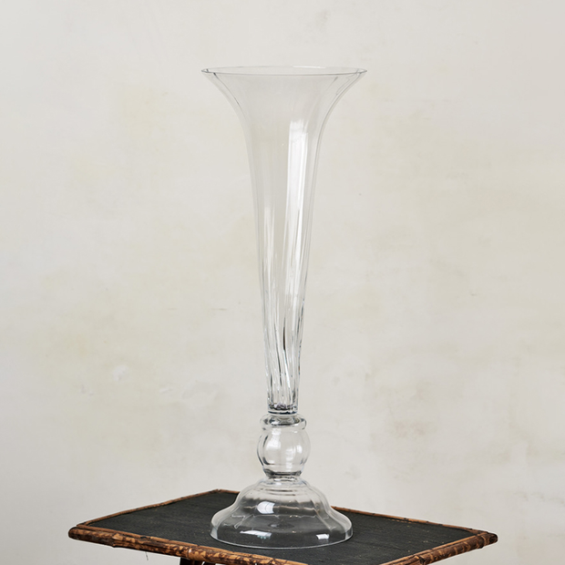 Tall Glass Trumpet Vase - Ribbed