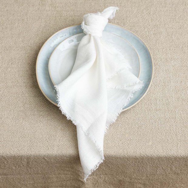 White Fringe Linen Napkin