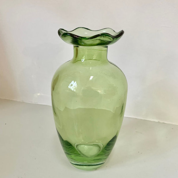 Green Scalloped Glass Bud Vase - Tall