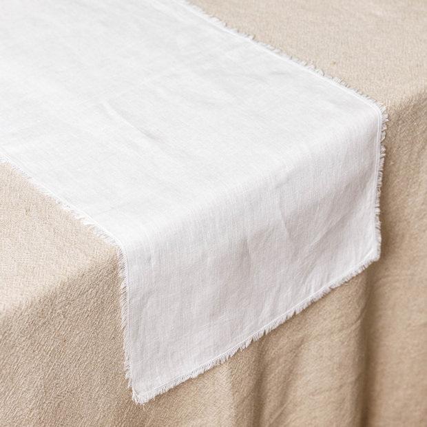Ivory Fringe Linen Table Runner