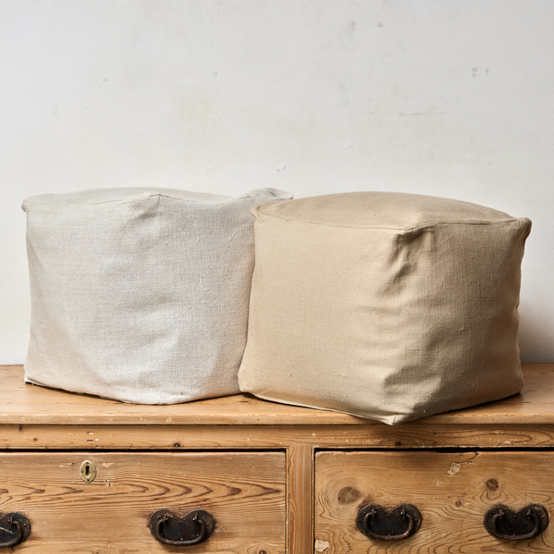 Oatmeal Linen Pouffe