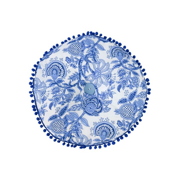 Round Seat Cushion - Blue Patterned