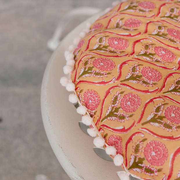 Round Seat Cushion - Ochre & Pink patterned
