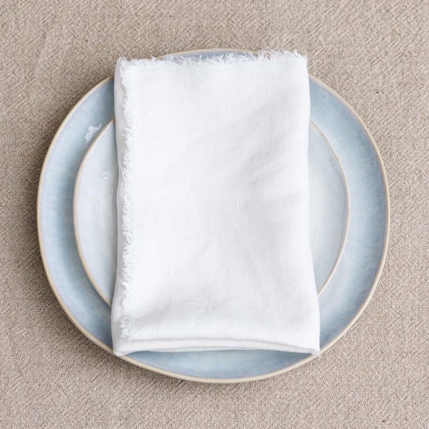 White Fringe Linen Napkin