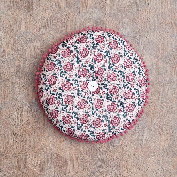 Round Seat Cushion - Pink Floral Pattern