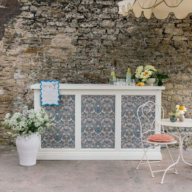 White Panelled Bar (blue William Morris print)