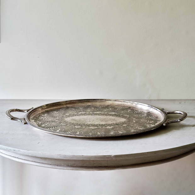 Silver Embellished Tray - Oval