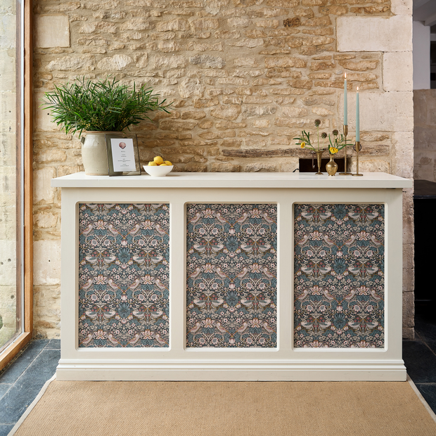 White Panelled Bar (blue William Morris print)