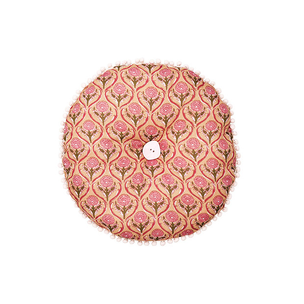 Round Seat Cushion - Ochre & Pink patterned