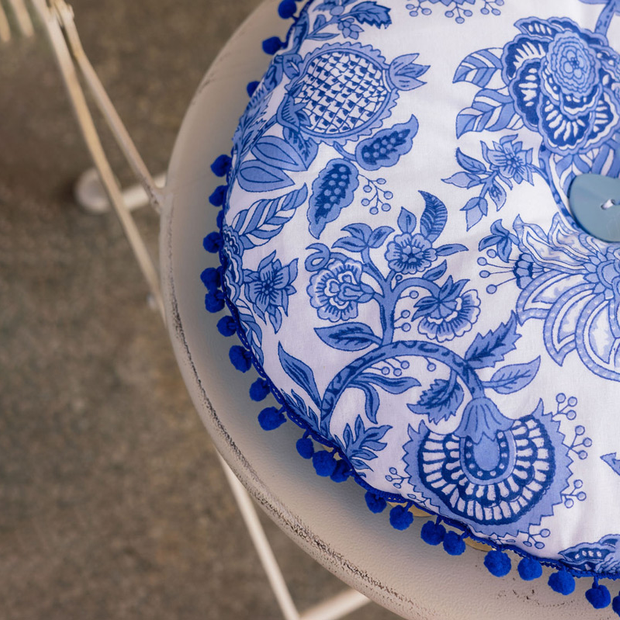 Round Seat Cushion - Blue Patterned