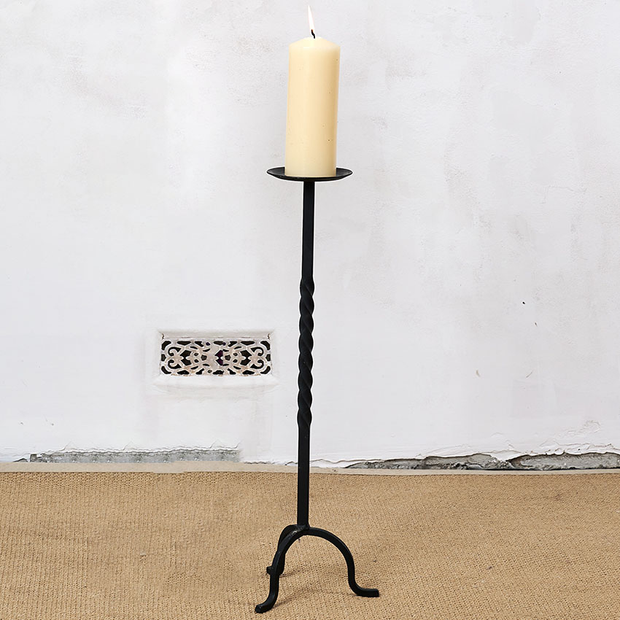 Black Metal Floor Candlestick - flat top