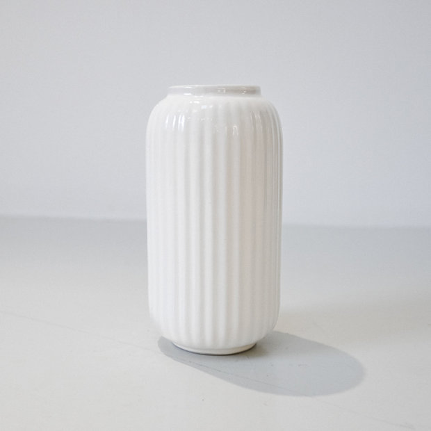 White Ceramic Ribbed Vase