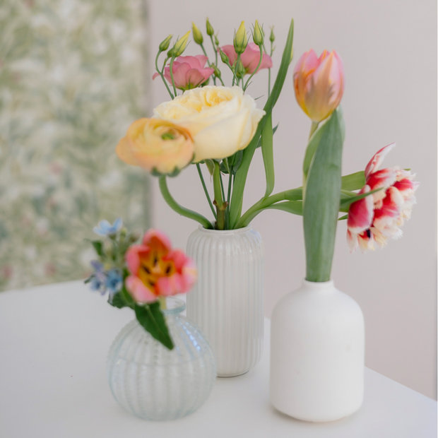 White Ribbed Ceramic Bud Vase