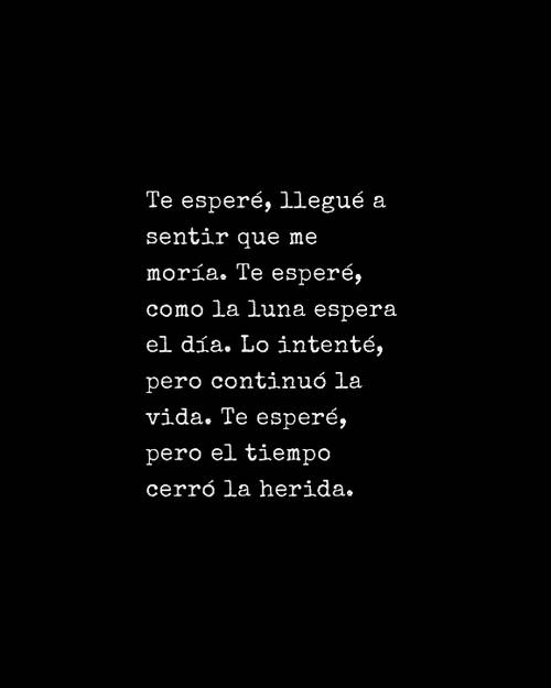 Frases de Desamor - Te esperé, llegué a sentir que me moría. Te esperé, como la luna espera el día. Lo intenté, pero continuó la vida. Te esperé, pero el tiempo cerró la herida.