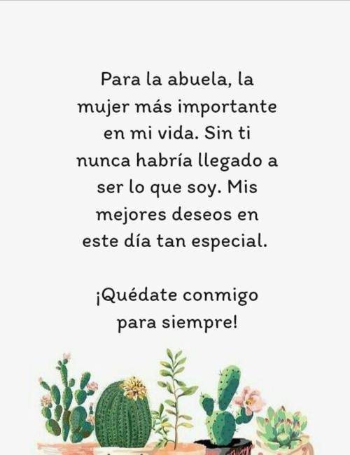 Frases para el Día Internacional de la Mujer - Para la abuela, la mujer más importante en mi vida. Sin ti nunca habría llegado a ser lo que soy. Mis mejores deseos en este día tan especial.  ¡Quédate conmigo para siempre!