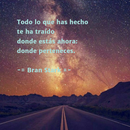 Frases para Reflexionar - Todo lo que has hecho  te ha traído  donde estás ahora:  donde perteneces. -= Bran Stark =-