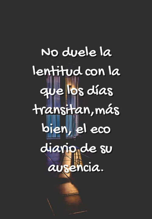 No duele la lentitud con la que los días transitan,más bien, el eco diario de su ausencia.