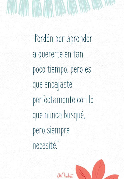 Frases de Amor - "Perdón por aprender a quererte en tan poco tiempo, pero es que encajaste perfectamente con lo que nunca busqué, pero siempre necesité."