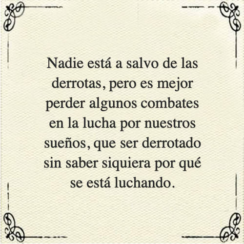 Frases de Motivacion - Nadie está a salvo de las derrotas, pero es mejor perder algunos combates en la lucha por nuestros sueños, que ser derrotado sin saber siquiera por qué se está luchando.