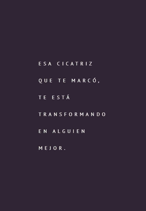 Frases para Reflexionar - Esa cicatriz que te marcó, te está transformando en alguien mejor.