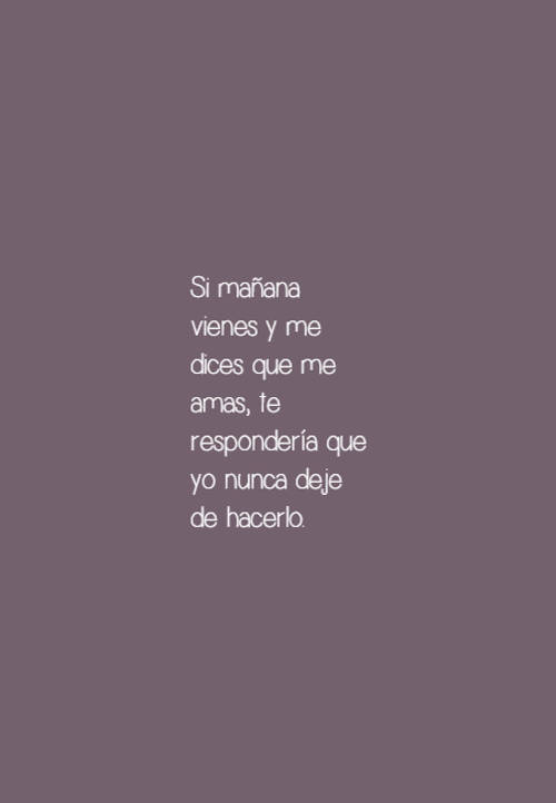 Si mañana vienes y me dices que me amas, te respondería que yo nunca deje de hacerlo.