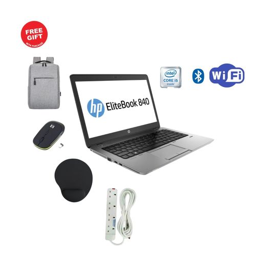 EliteBook 840 Intel Core i5, 8GB RAM, 500GB HDD Refurbished Laptop, 14" Screen Display, Office & Basic Software Windows 11 PRO Activated, Office & Basic software Installed + Free Bag + Charger + wireless Mouse,MousePad + Extension