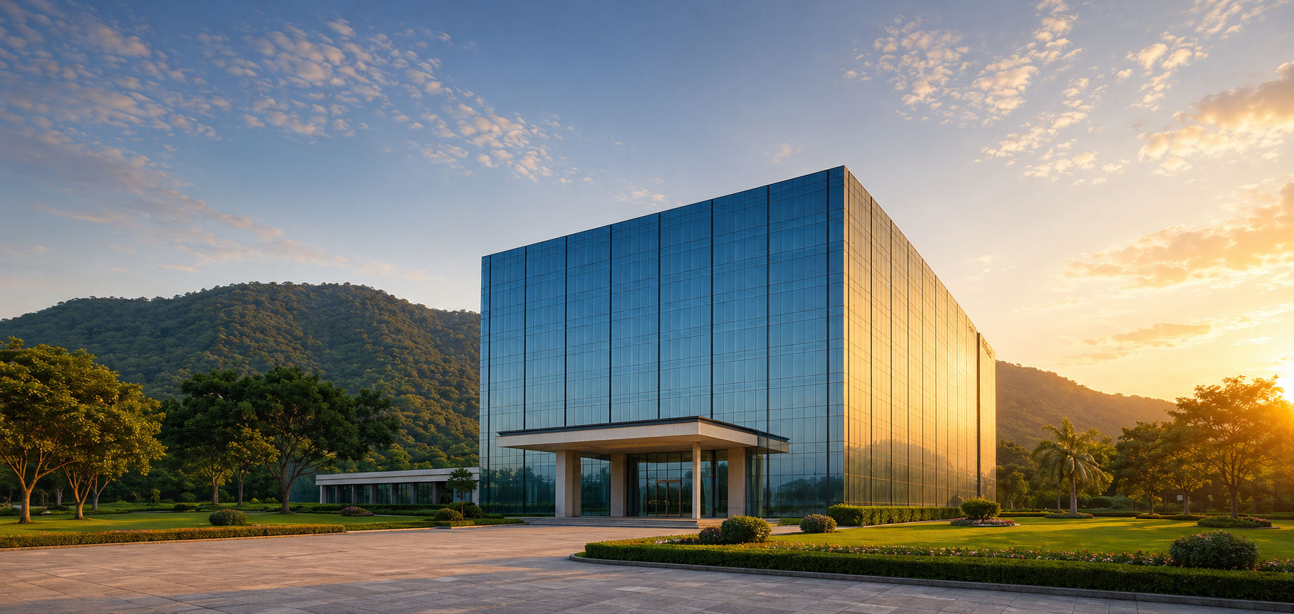 Modern glass campus building