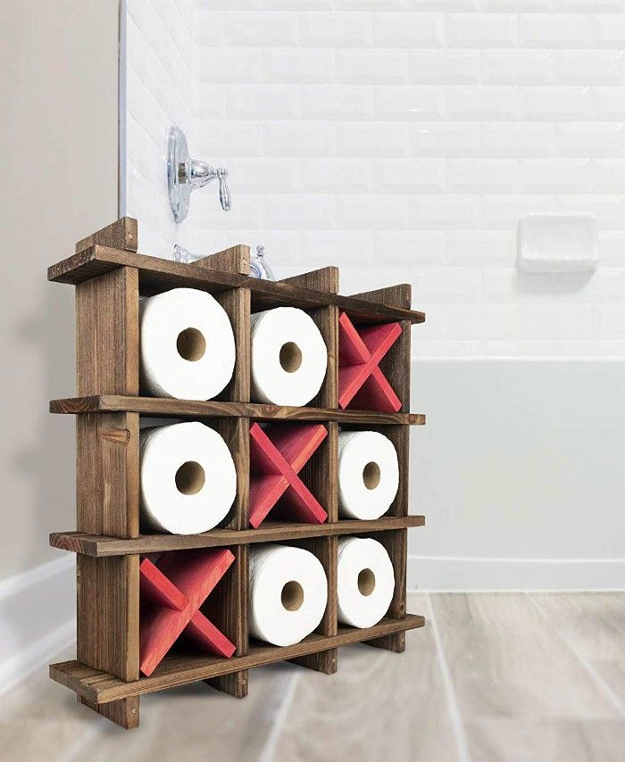 Diseño Tic Tac Toe para organizador de almacenamiento de rollo de papel higiénico montado en la pared o independiente