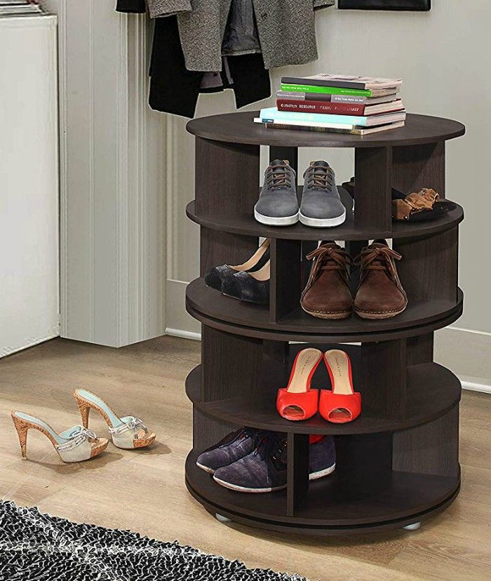 4-Tier Revolving Lazy Susan Shoe Rack Storage Organizer (Chocolate ...