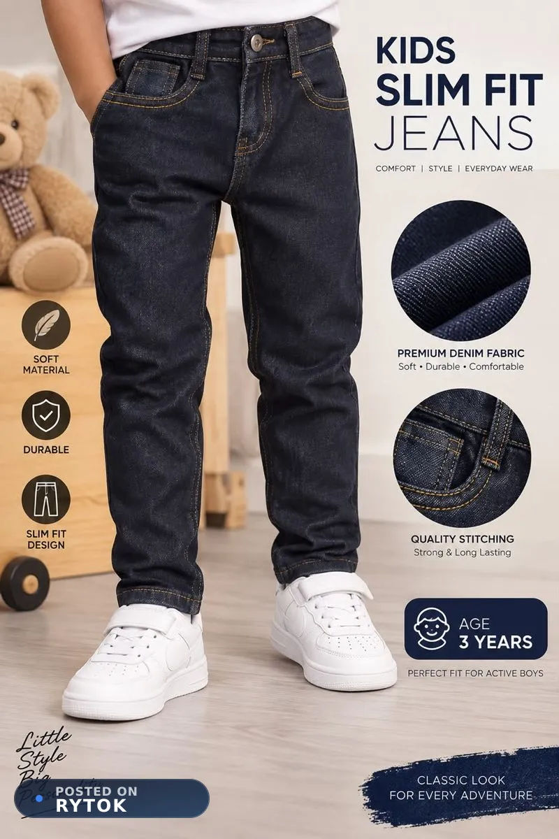 Kids Slim Fit Denim Jeans - Premium Quality, Age 3 Years