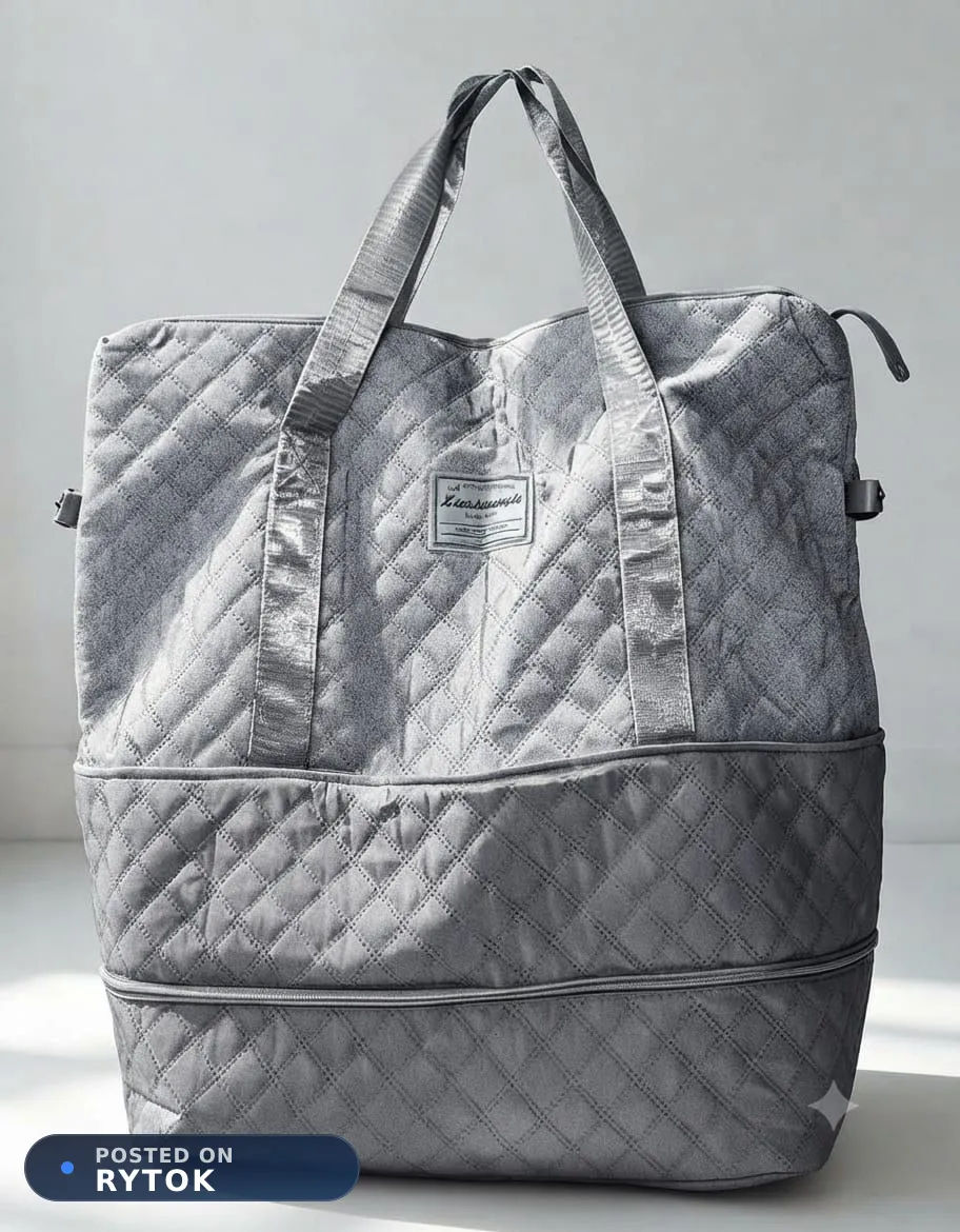 Xianbaweisi Foldable Quilted Travel Duffel Bag with Shoe Compartment