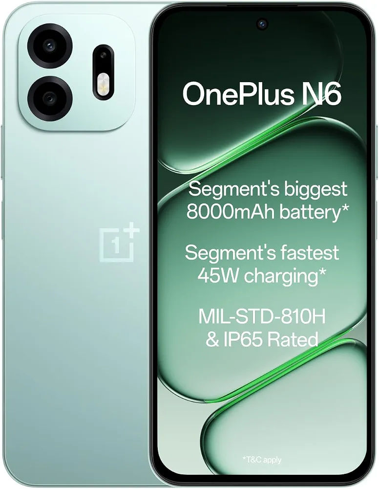 OnePlus N6 | 4GB+128GB | Fresh Mint | Segment's Biggest 8000mAh Battery | Segment's Fastest 45W Charging | 48-Month Smoothness | Smooth 120Hz Display | 50MP Camera | Military-Grade Durability