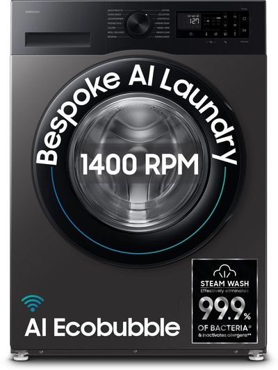 Samsung 9 kg 5 Star, AI Ecobubble, Super Speed, Wi-Fi, Hygiene Steam, Digital Inverter Motor Fully Automatic Front Load with In-built Heater Grey (WW90DG5U24AXTL)