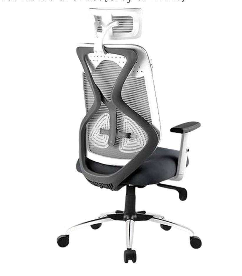 Ergonomic Mesh Office Chair with Adjustable Headrest, Breathable Back, Height Adjustable Seat, Armrests & 360° Swivel for Home & Office(Grey & White) other brands ₹6000+