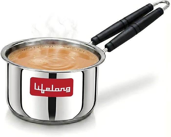 Lifelong Stainless Steel Heavy Bottom Saucepan | 1.5liter, 17cm Saucepan with Handle