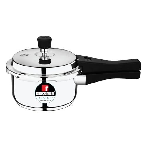 Bergner Sorrento Stainless Steel 2 Litres Outer Lid Pressure Cooker, Mini Pressure Cooker, Heavy Bottom, Easy Open and Close Lid, Healthy Cooking, Easy to Clean - Induction Bottom and Gas Stove Ready