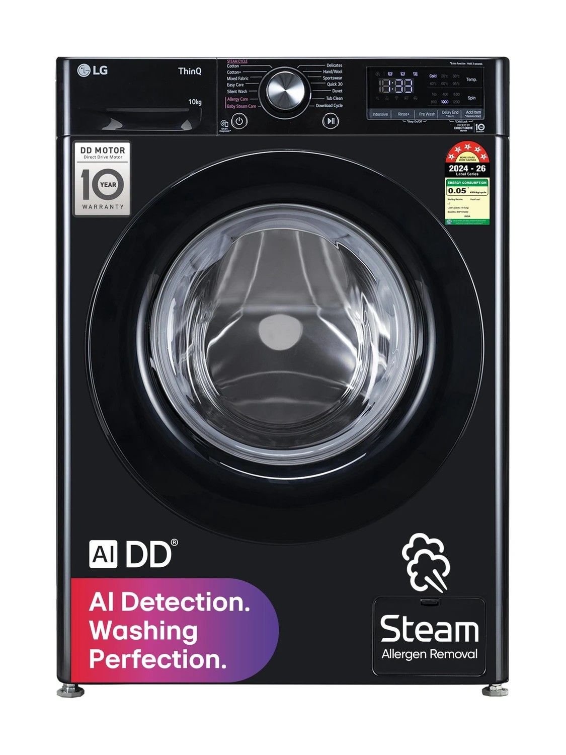LG 10 kg Fully Automatic Front Load with In-built Heater Black (FHP1210Z3O)