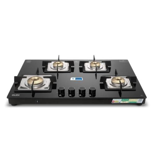Glen 4 Burner Ultra Slim Premium Gas Stove | Auto Ignition | 8 MM Toughened Glass | 360 Revolving Inlet Nozzle | Forged Brass Burners | 2 years standard and 5 years glass Warranty | 1074USBL75