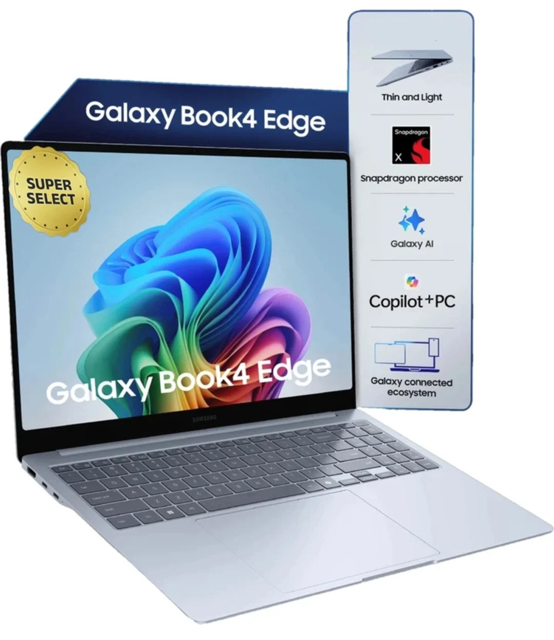 Samsung Galaxy Book4 Edge Series Copilot Snapdragon X -(16 GB/512 GB SSD/Windows 11) NP750XQB-KA1IN Thin and Light Laptop (15.6 Inch, Sapphire Blue, 1.55 Kg, With MS Office)