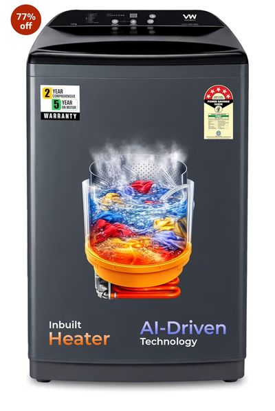 VW V10 HeatPro 10 Kg 5 Star Fully-Automatic Top Loading Washing Machine with In-built Heater (Black)