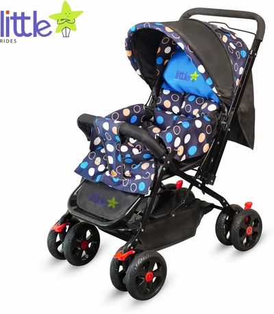LITTLE RIDES Explorer Baby Stroller New Born/Kids, with Safety Belt, 360 Swivel Wheel Stroller (Multi, Blue)