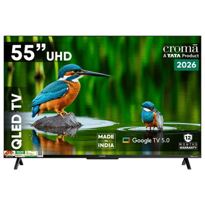 Croma 140 cm (55 inch) 4 Star QLED 4K Ultra HD Smart Google TV 5.0 with Flicker Free Technology (2026 model)