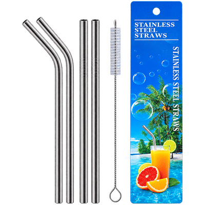 Pack of 5 Stainless Steel Straws + Cleaning Brush