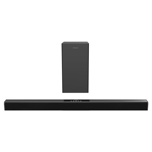 PHILIPS Audio TAB4218/94 2.1 Channel 120W Bluetooth Soundbar with RiChannel Bass, 3 EQ Modes, Multi-Connectivity Option with Supporting USB, HDMI(ARC), Optical, Coaxial & Aux-in (Black)