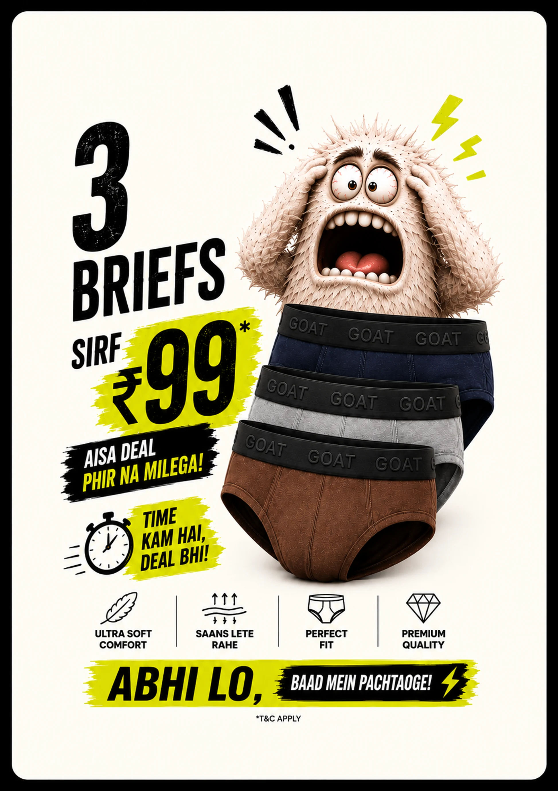GOAT Premium Men's Briefs - Assorted Pack of 3