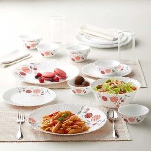 Larah by Borosil Pack of 13 Opalware Dahlia Dinner Set (Pink, Mic...more