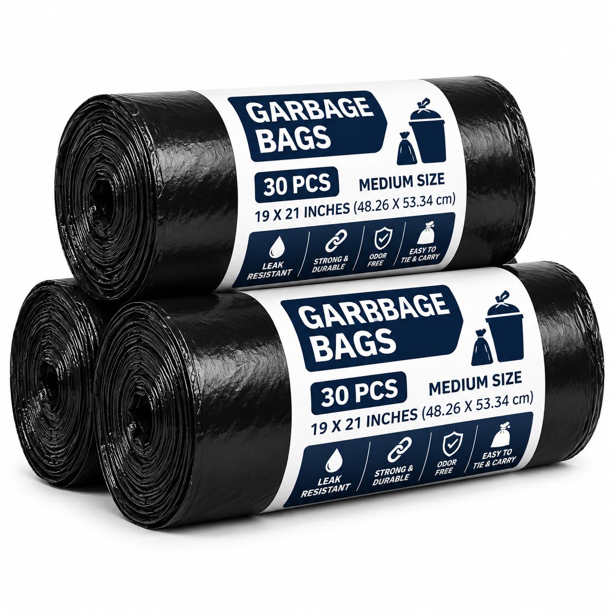 SIYA Thick Garbage Bag 19x21 Inch 90pcs (30pcs x 3Rolls) Medium Size