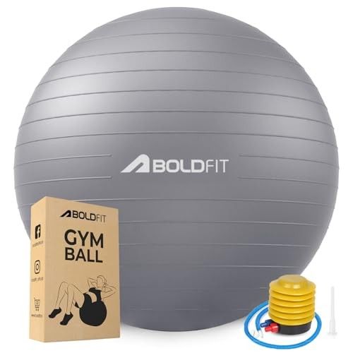 Boldfit 55cm Gym Ball with Foot Pump - Grey